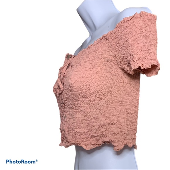 Ambiance Scrunched Off the Shoulder Pink Crop Top - Picture 4 of 8